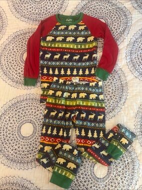 Hatley Kids Holiday Moose & Bear Pajama Set - Red, Navy, Green